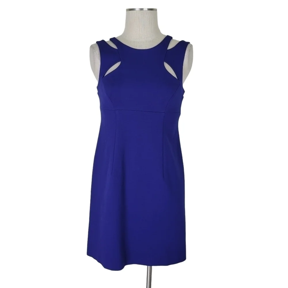 Betsey Johnson Dress Size 8 Blue Strappy Shoulders Cut Outs Lined Back Zip
